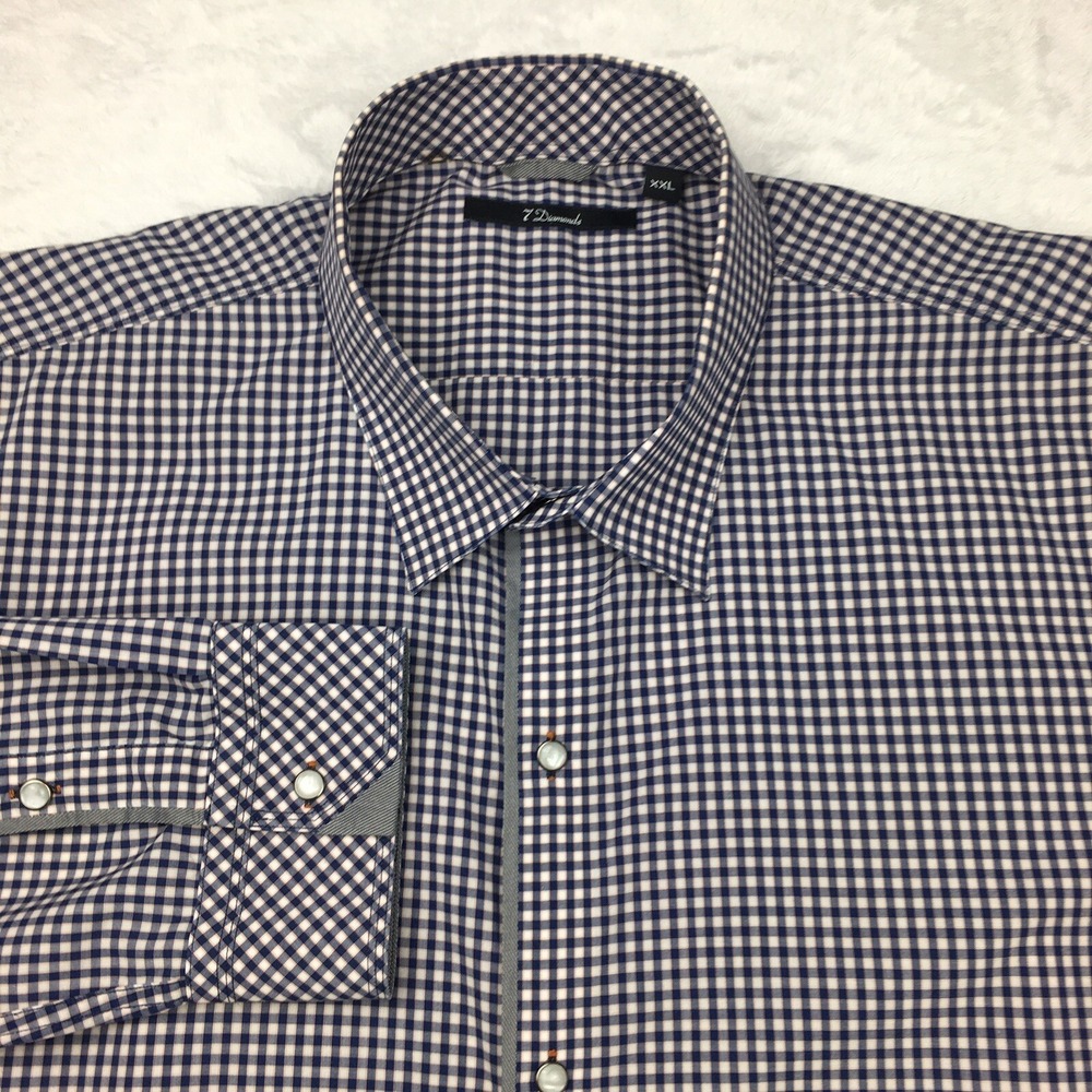 7 Diamonds Shirt Mens XXL Black and White Check Pearl Snap Front Trim Fit